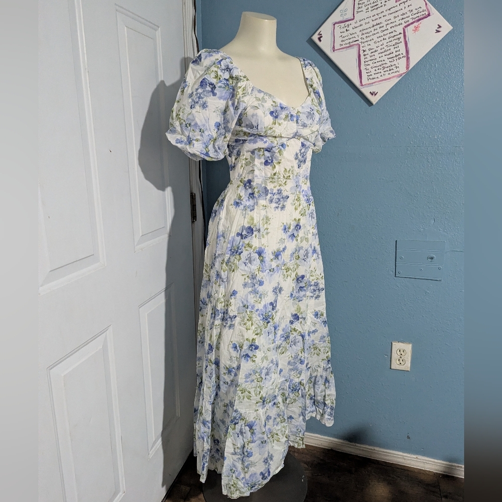 Altar'd State Cream Midi Dress with Blue Floral Print - Picture 4 of 6